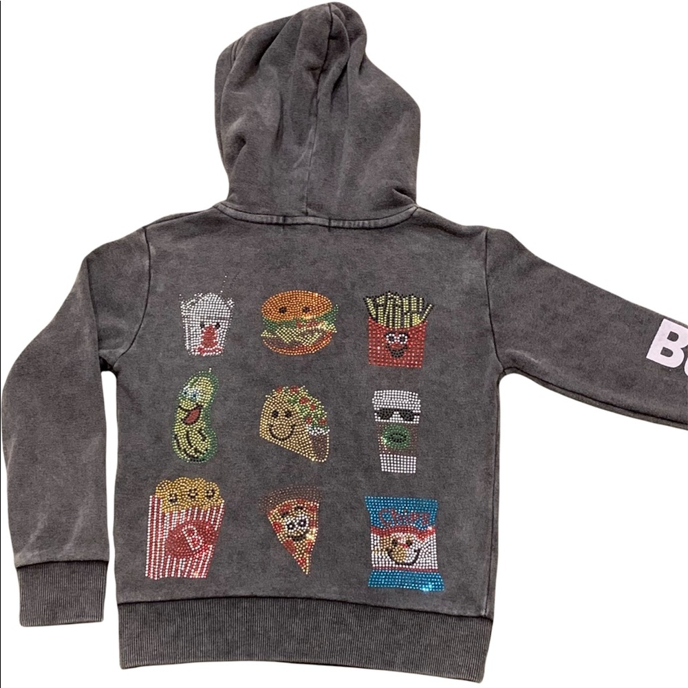 Butter Supersoft sparkly bedazzled fun food zip-up zippered hoodie girls size 5